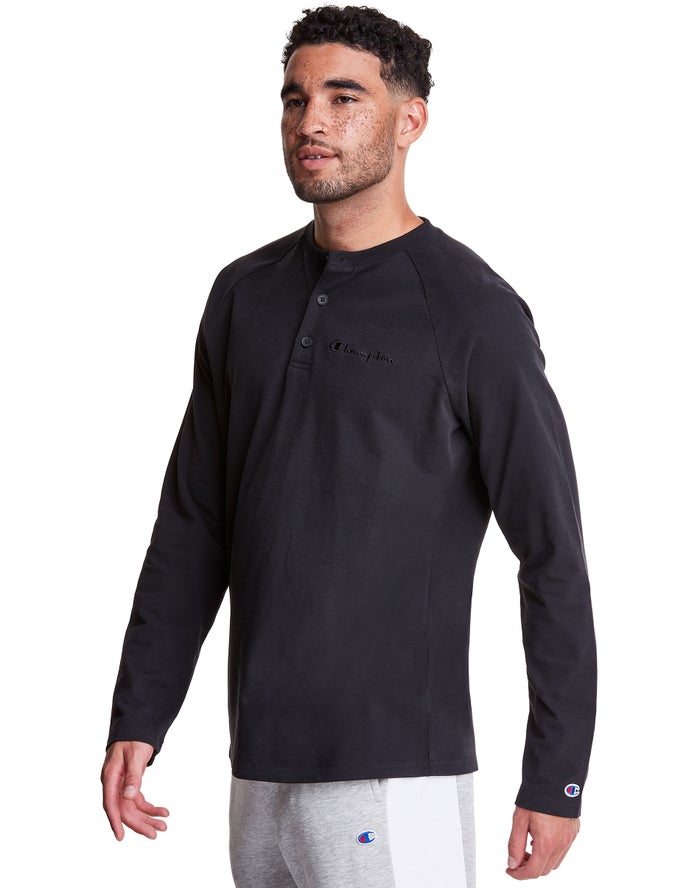 Champion Long Sleeve Henley Erkek Tişört Siyah ( UFONRC695 )